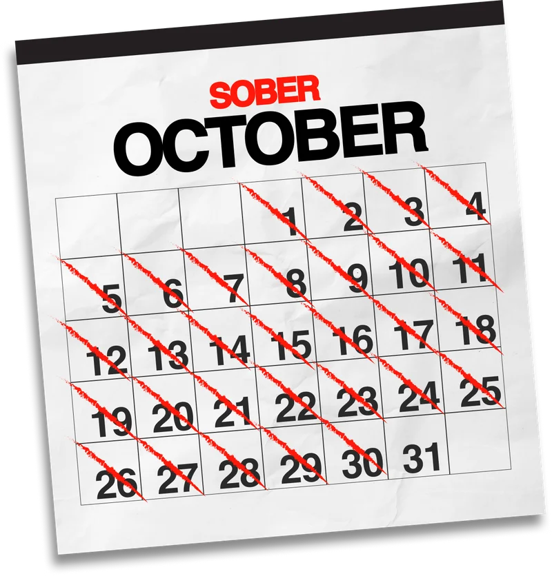 Sober October Calendar - Day 1-30 crossed off