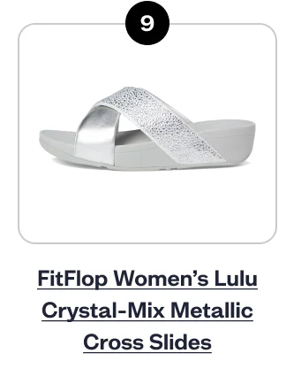 Shop FitFlop Women’s Lulu Crystal-Mix Metallic Cross Slides