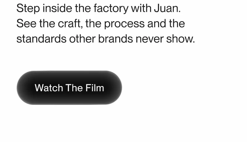 Factory scene with Juan presenting the smart helmet production process alongside a Watch The Film button.
