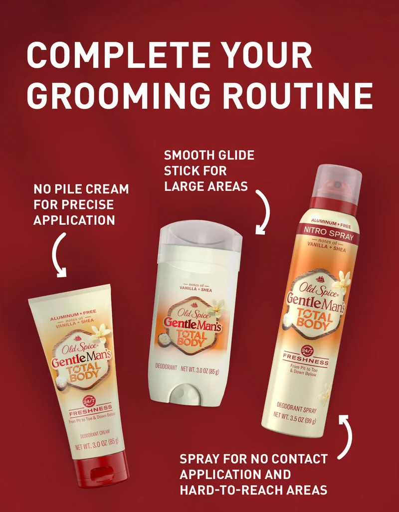 COMPLETE YOUR GROOMING ROUTINE. NO PILE CREAM FOR PRECISE APPLICATION. SMOOTH GLIDE STICK FOR LARGE AREAS. SPRAY FOR NO CONTACT APPLICATION AND HARD-TO-REACH AREAS.