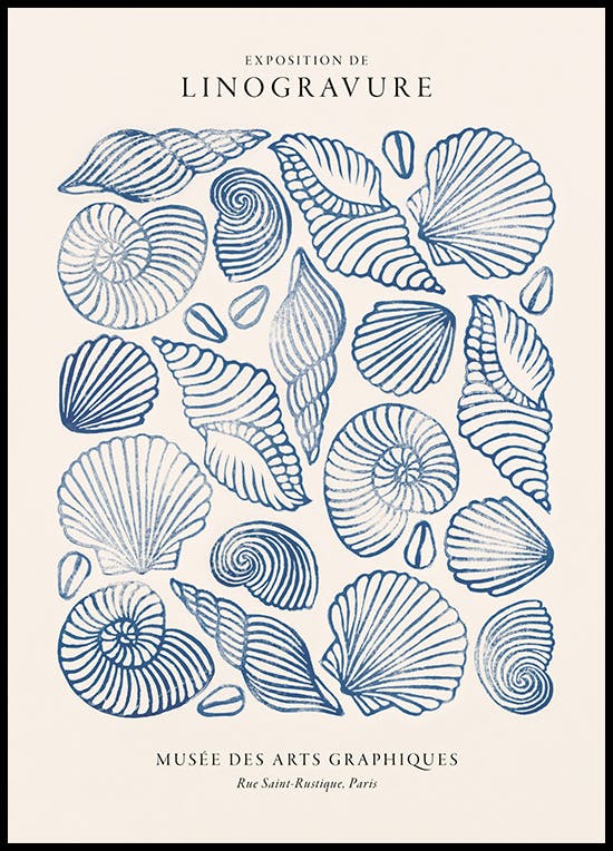 Linocut Seashells Poster