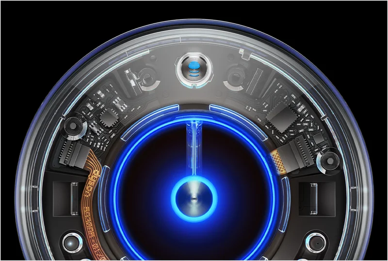 Close-up of Capsule illumination glowing blue.