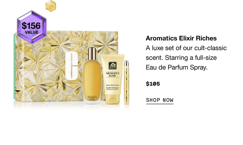 Aromatics Elixir Riches | A luxe set of our cult-classic scent. Starring a full-size Eau de Parfum Spray. $105 | $156 value SHOP NOW