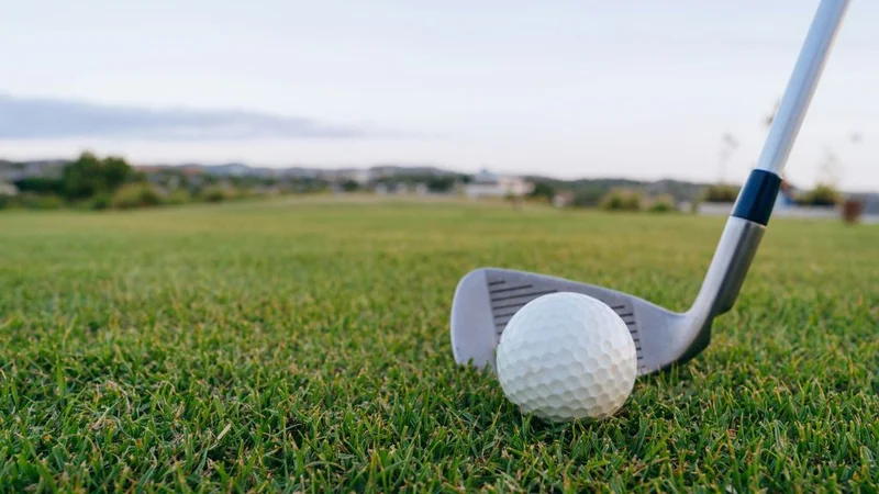 A close up shot of a golf ball and golf club