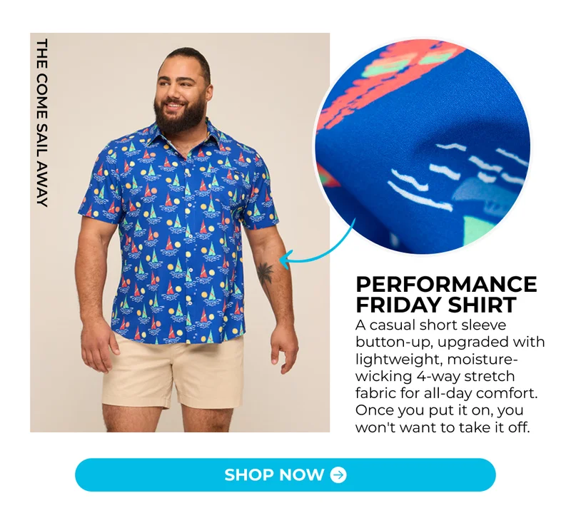 PERFORMANCE FRIDAY SHIRT: A casual short sleeve button-up, upgraded with lightweight, moisture-wicking 4-way stretch fabric for all-day comfort. Once you put it on, you won't want to take it off.