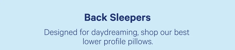Back Sleepers; Designed for daydreaming, shop our best lower profile pillows.
