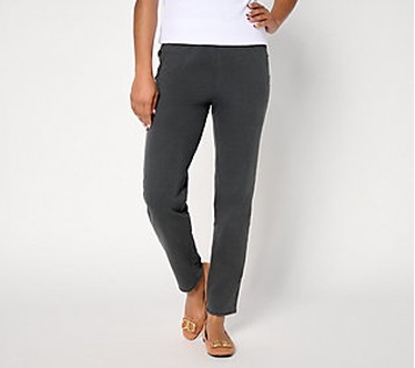 Denim & Co. Petite Black Knit Denim Slim Leg Ankle Pant