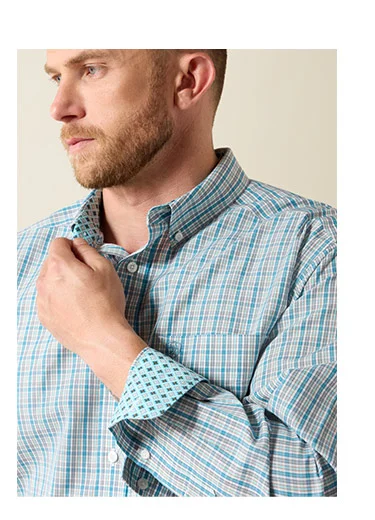 Wrinkle Free Antonio Classic Fit Shirt in Angel Blue Plaid