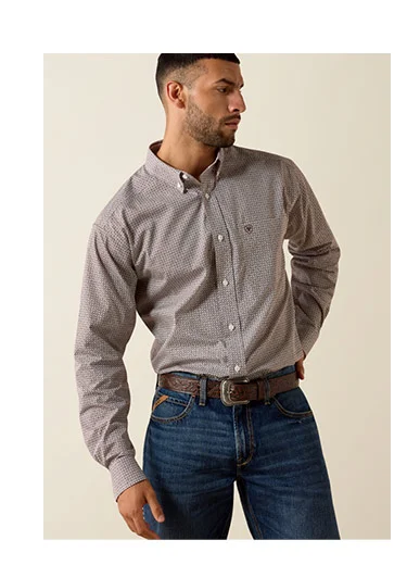 Wrinkle Free Alden Classic Fit Shirt in Chestnut Geo Print