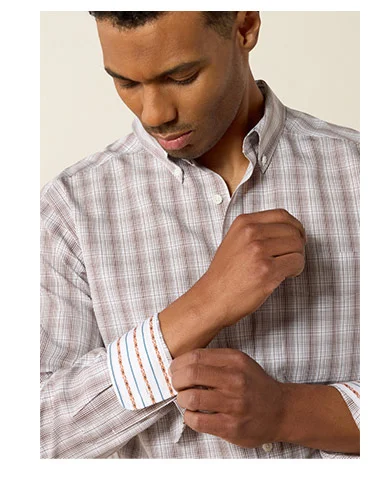 Wrinkle Free Clyde Fitted Shirt in White Plaid