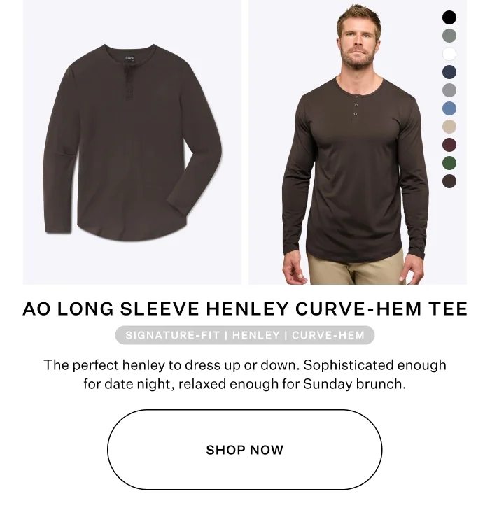 AO Long Sleeve Henley Curve-Hem
