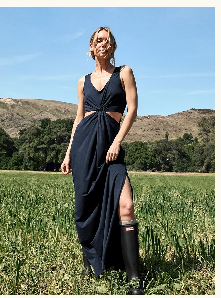 Maxi Around The World Front Twist Dress in Nocturnal Navy