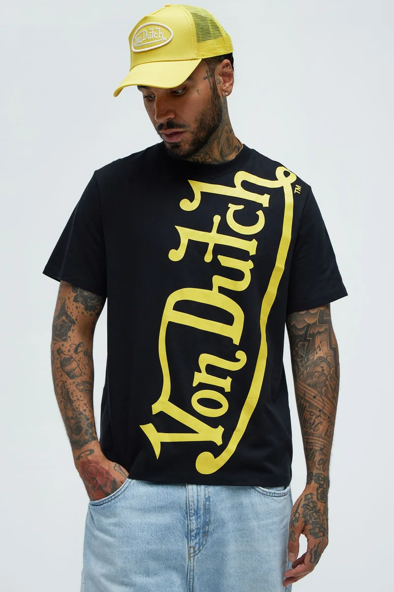 Image of Von Dutch Blasted Short Sleeve Tee - Black/Yellow