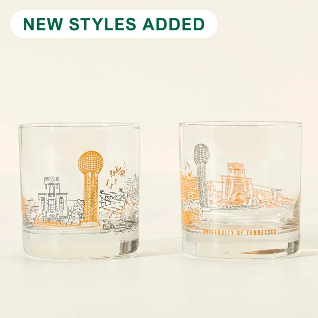 College Cityscape Rocks Glasses - Set of 2