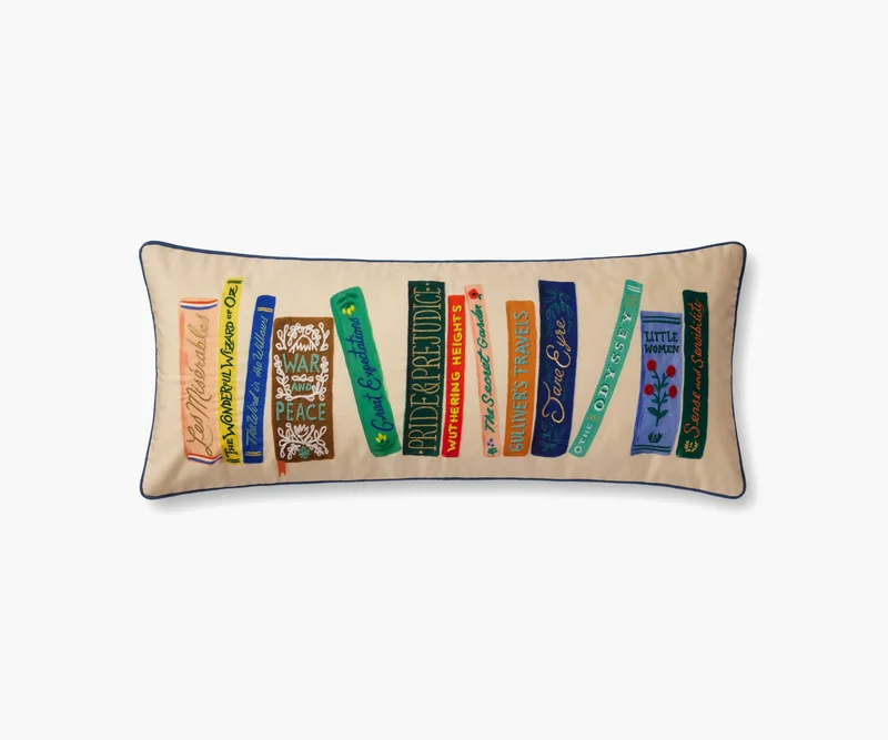 Image of Book Club Embroidered Lumbar Pillow - Cream