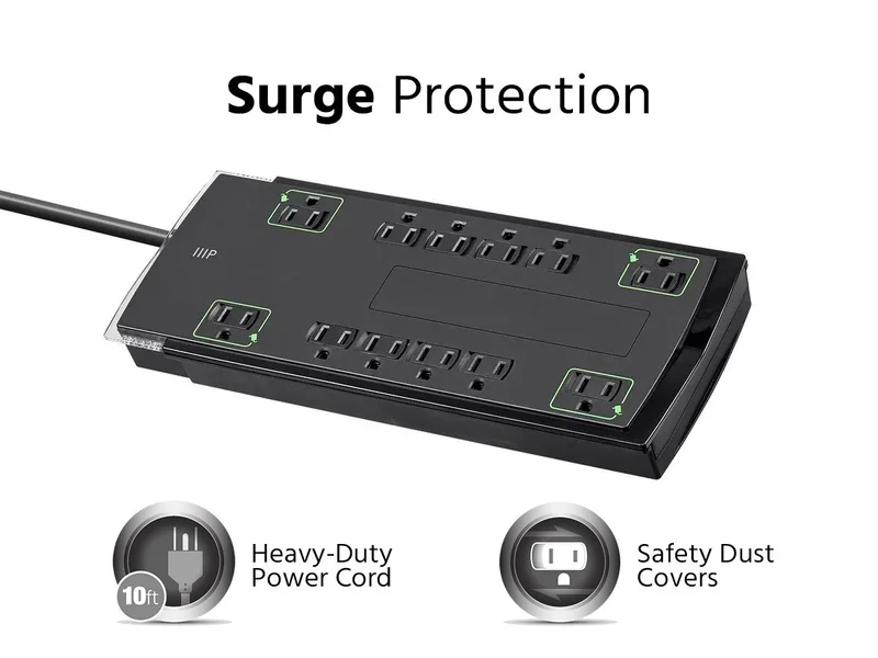 Monoprice 12 Outlet Slim Surge Protector 10ft Cord, 4230 Joules, Clamping Voltage 330V