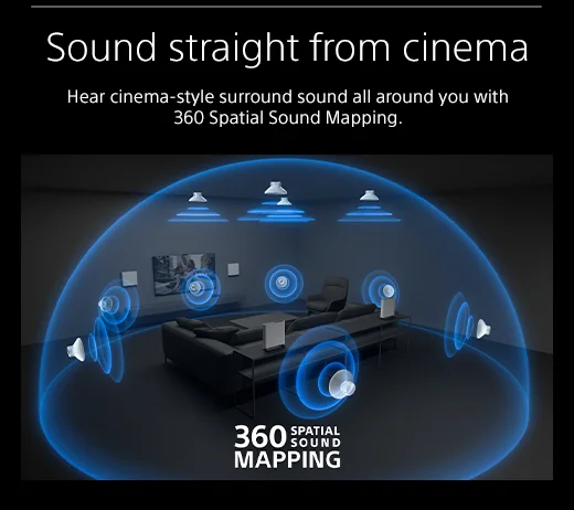 Sound straight from cinema |  Hear cinema-style surround sound all around you with 360 Spatial Sound Mapping.