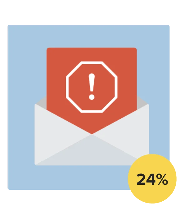 A paper coming out of an envelope with a red triangle with an exclamaition point on it.