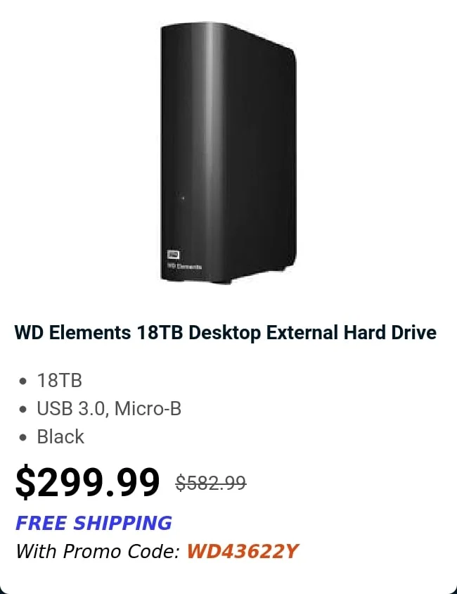 WD Elements 18TB Desktop External Hard Drive