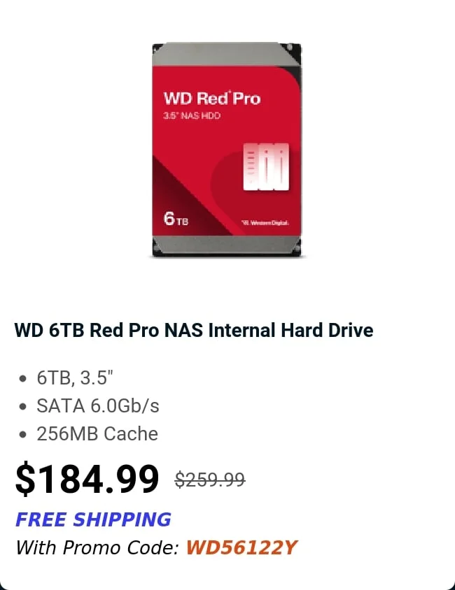 WD 6TB Red Pro NAS Internal Hard Drive