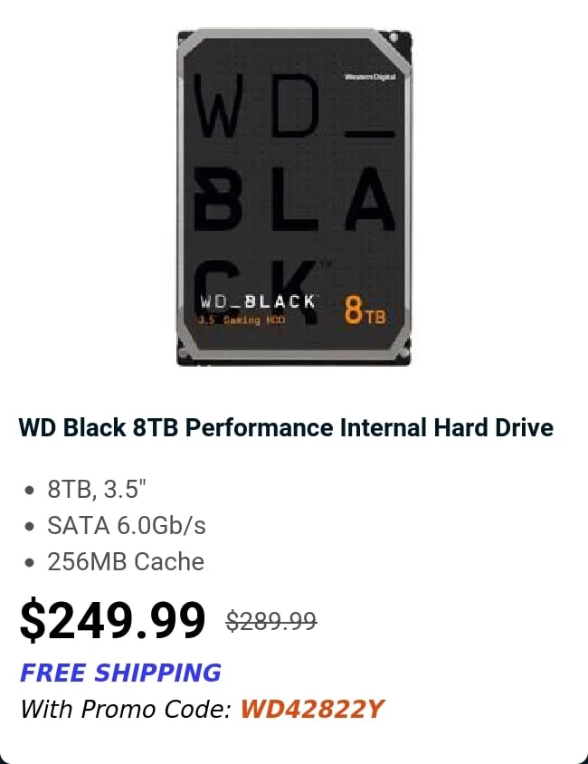 WD Black 8TB Performance Internal Hard Drive