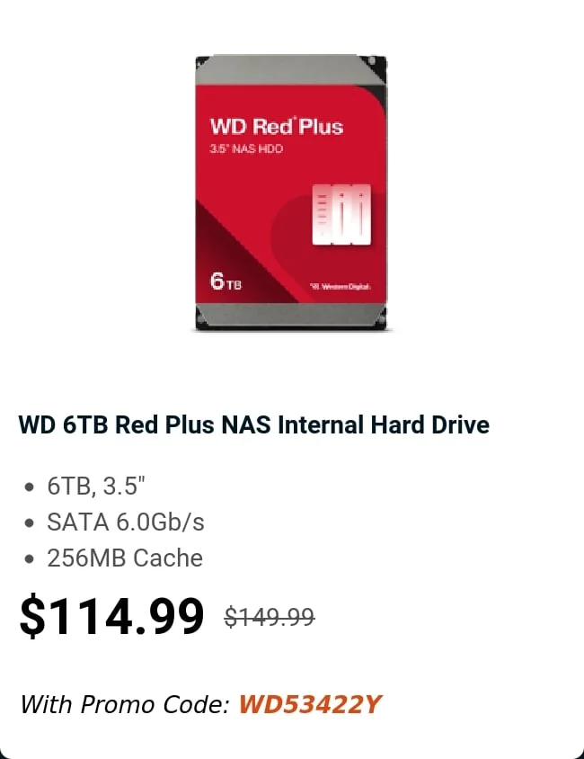 WD 6TB Red Plus NAS Internal Hard Drive