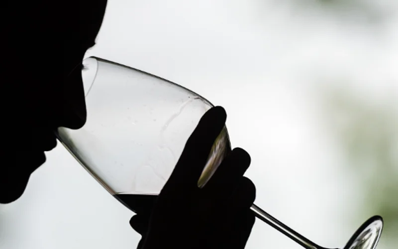 A person sniffing a glass of wine