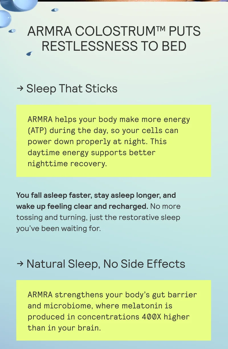 ARMRA COLOSTRUM™ PUTS RESTLESSNESS TOBED