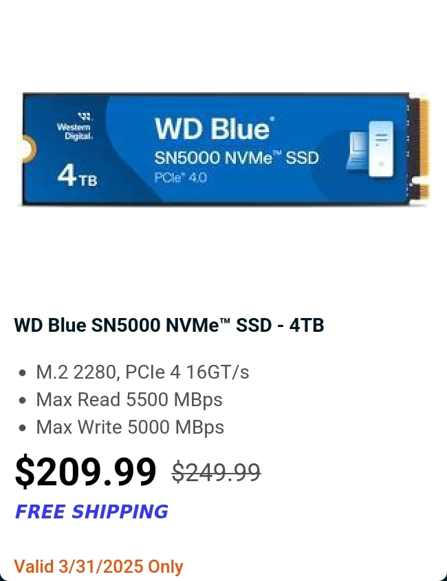 WD Blue SN5000 NVMe™ SSD - 4TB