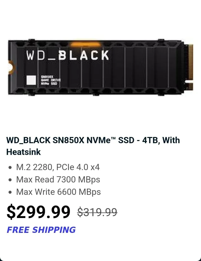 WD_BLACK SN850X NVMe™ SSD - 4TB, With Heatsink