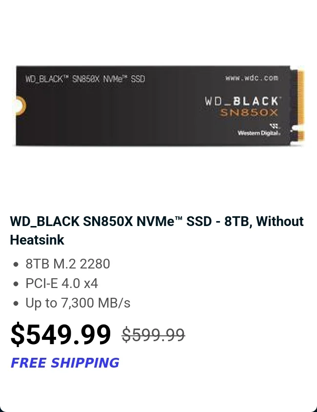 WD_BLACK SN850X NVMe™ SSD - 8TB, Without Heatsink
