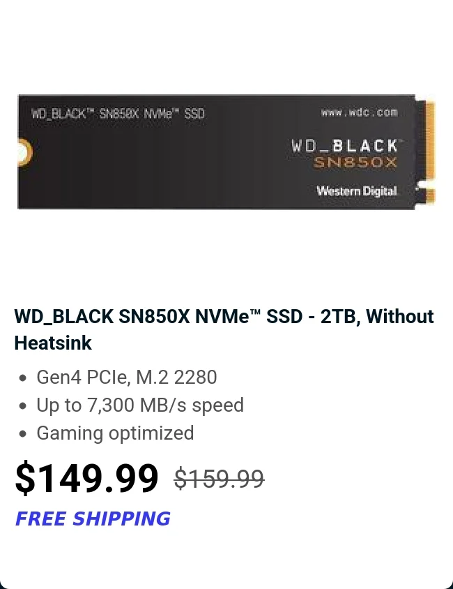 WD_BLACK SN850X NVMe™ SSD - 2TB, Without Heatsink