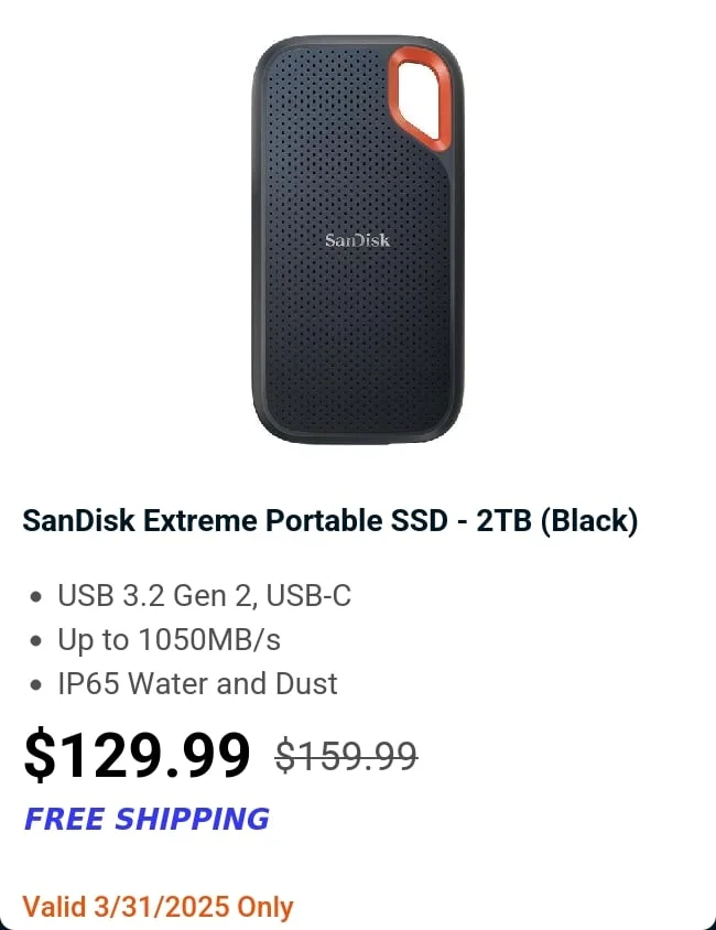 SanDisk Extreme Portable SSD - 2TB (Black)