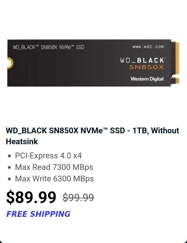 WD_BLACK SN850X NVMe™ SSD - 1TB, Without Heatsink