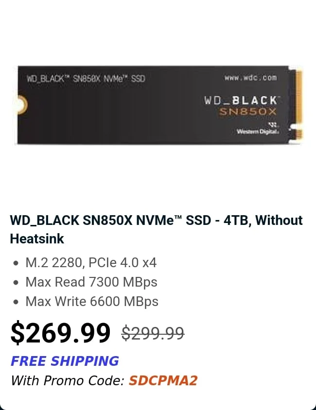 WD_BLACK SN850X NVMe™ SSD - 4TB, Without Heatsink