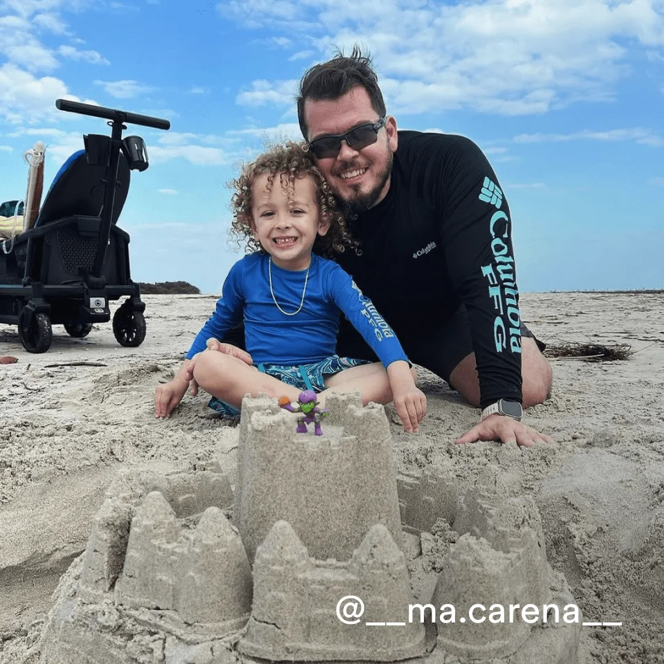 dad and son on beach