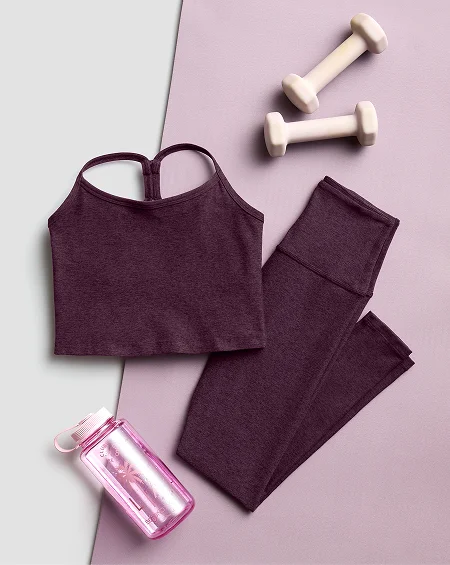 Spacedye Slim Racerback Cropped Tank in Eggplant Purple Heather