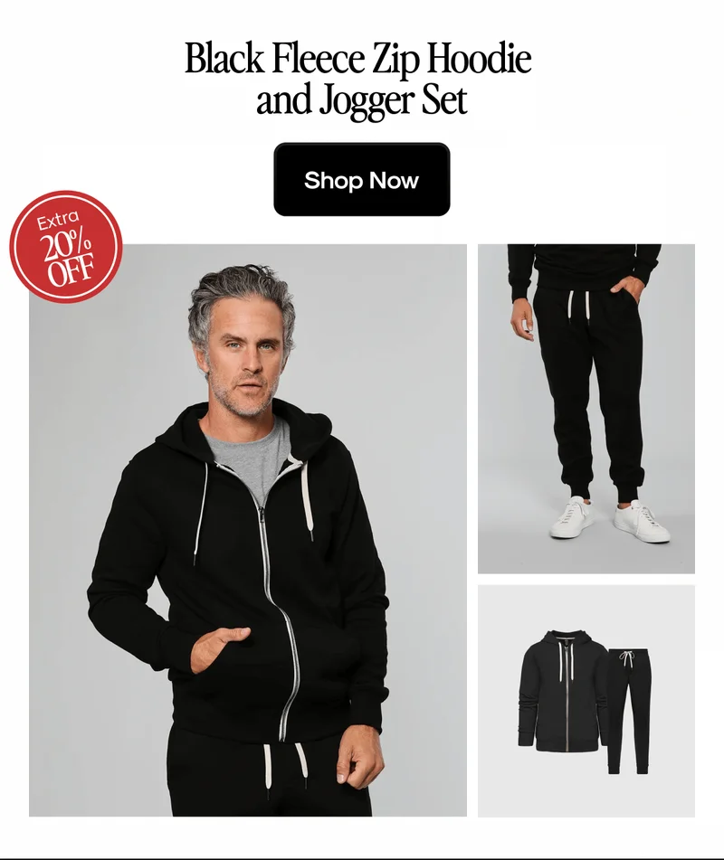 Black Fleece Zip Hoodie and Jogger Set