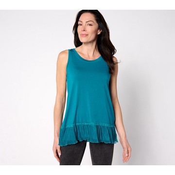 LOGO Layers by Lori Goldstein Knit Tank with Dot Mesh Ruffle Hem