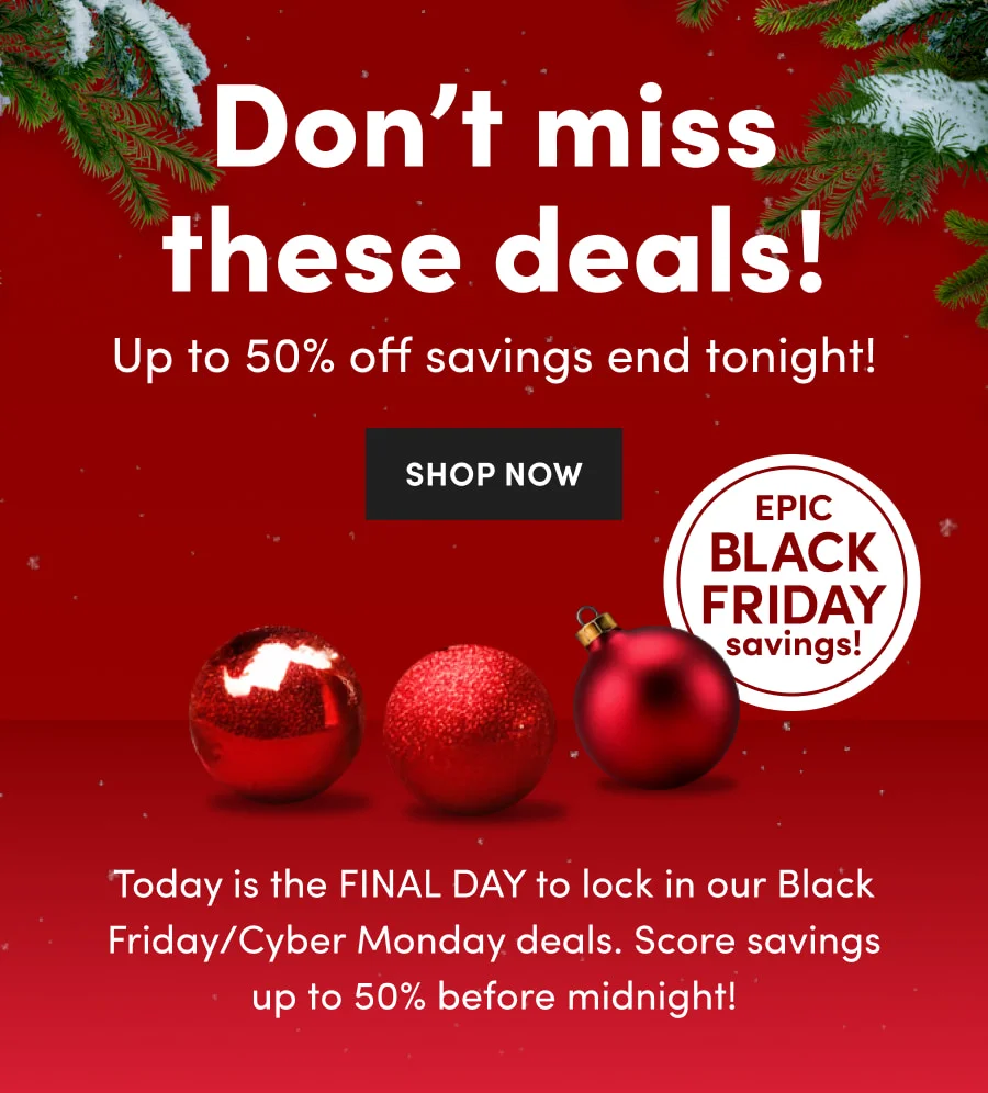 The nutribullet holiday sale offers 25%–50% off on everything from 11/20 to 12/4, featuring Christmas ornaments against a festive red background.