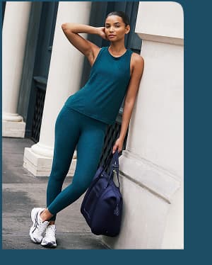 Spacedye Out Of Pocket High Waisted Midi Legging in Blue Gem Heather
