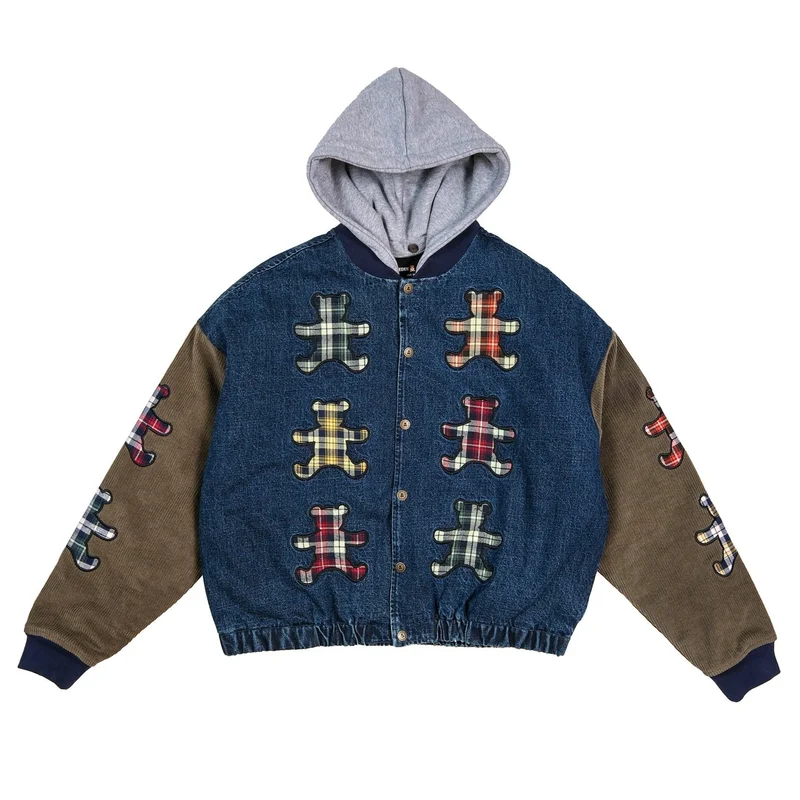 Image of Vintage Teddy Bomber Jacket Plaid Applique Edition