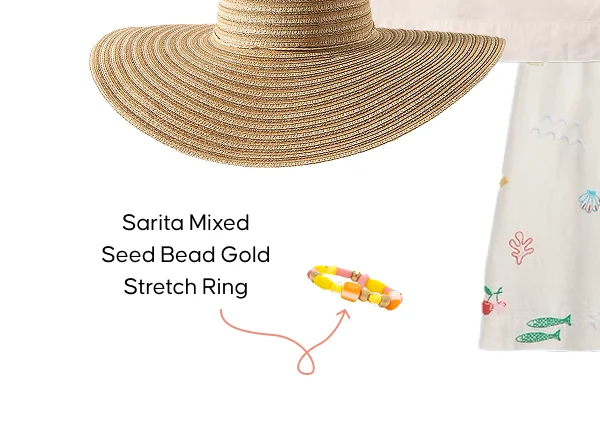 SARITA MIXED SEED BEAD GOLD STRETCH RING