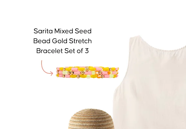 SARITA MIXED BEAD GOLD STRETCH BRACELET SET OF 3