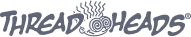The text 'THREAD HEADS' is displayed in a stylized, dark gray font against a black background, with a graphic of swirling lines and wavy steam above t...