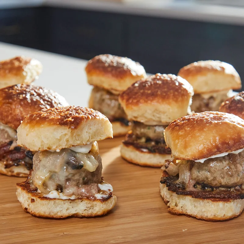 Cheesy Meatball Sliders with Caramelised Onions
