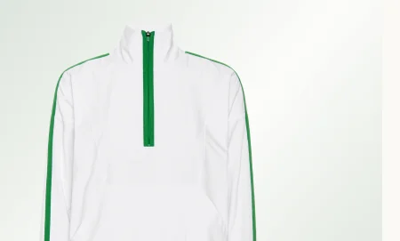 Stretch Woven Course Contrast Half Zip Pullover in True White/Home Court Green