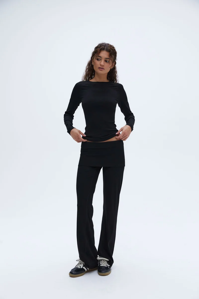 Image of Rib Fold Over Pants - Black