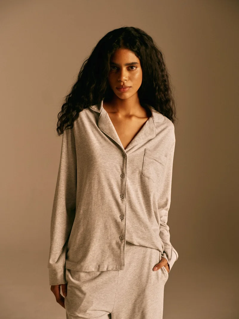 Image of Modal Pyjama Shirt - Light Grey Melange