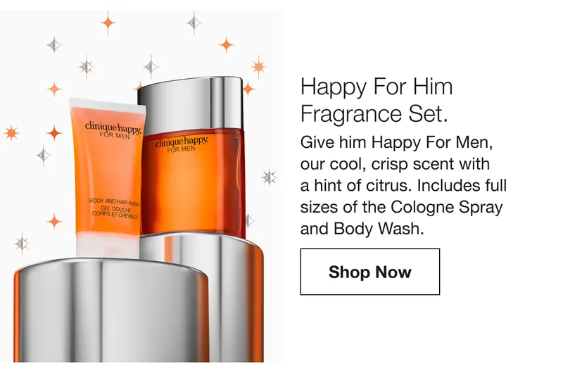 Happy For Him Fragrance Set. | Give him Happy For Men, our cool, crisp scent with  a hint of citrus. Includes full sizes of the Cologne Spray and Body Wash. | Shop Now